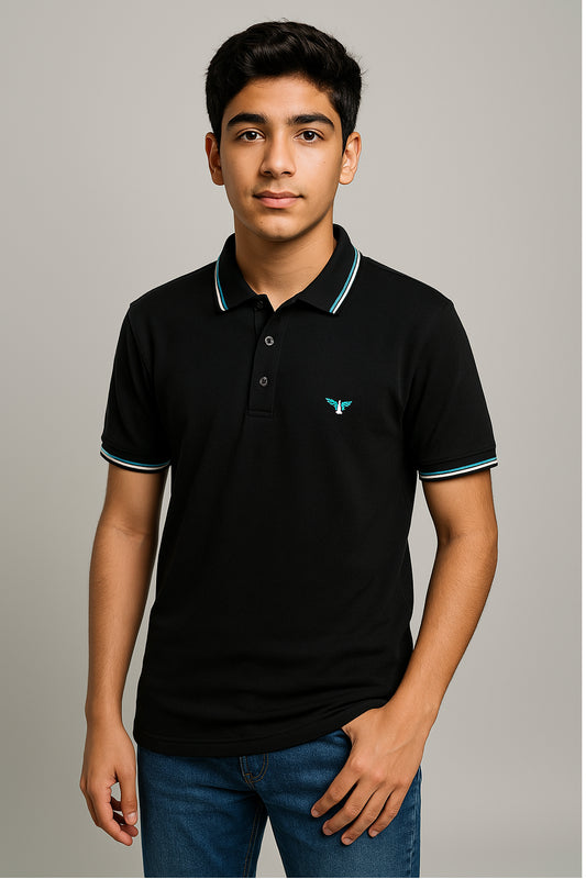 Black Twin Tipped Polo T-Shirt