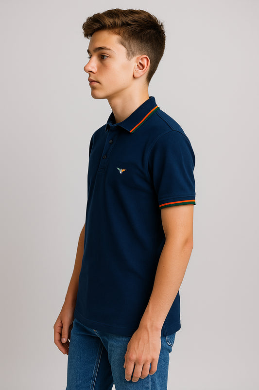 Blue Twin Tipped Polo T-Shirt