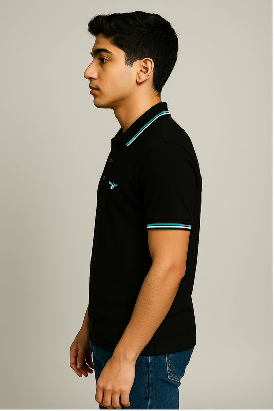 Black Twin Tipped Polo T-Shirt