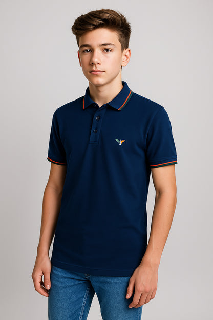 Blue Twin Tipped Polo T-Shirt