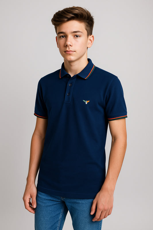 Blue Twin Tipped Polo T-Shirt