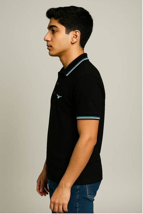 Black Twin Tipped Polo T-Shirt