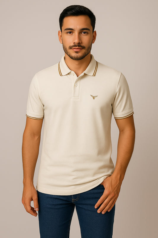 White Twin Tipped Polo T-Shirt