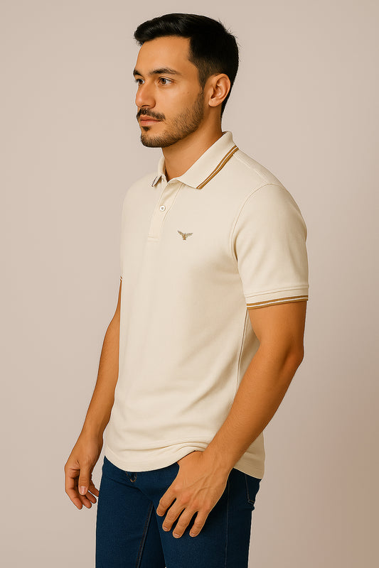 White Twin Tipped Polo T-Shirt